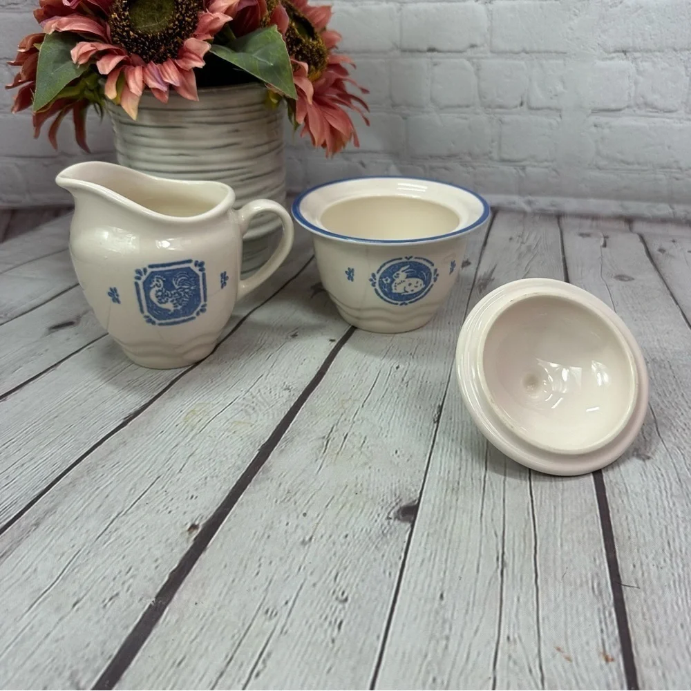 vintage Maison Blue by Pfaltzgraff Cream and Sugar Set countryside cottage
